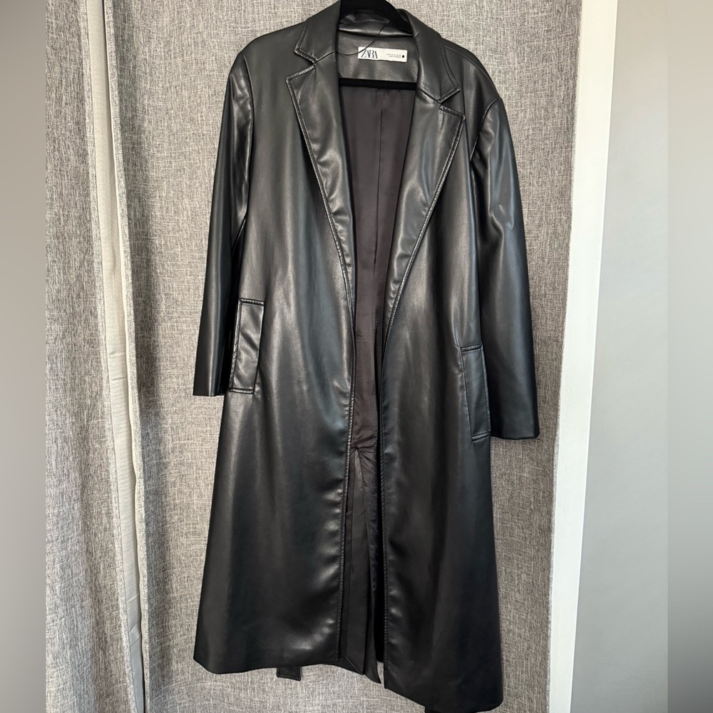 Zara Black Pleather Trench Coat